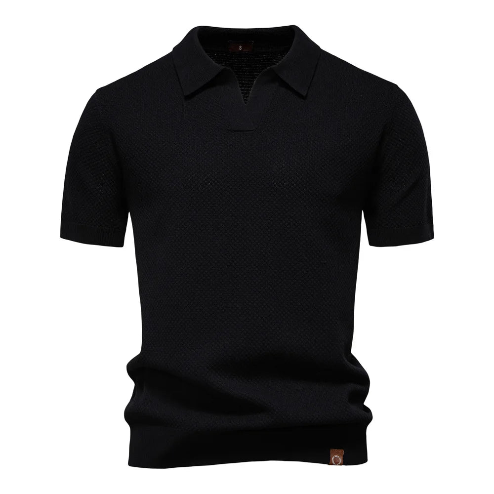 Men's Classic Short Sleeve Polo Shirt with Textured Pattern