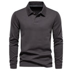 Men's Classic Collared Long Sleeve Polo Shirt with Straight Hem