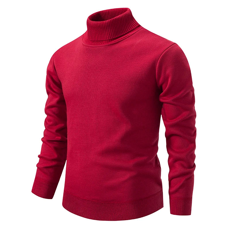 Men's Turtleneck Knit Pullover Sweater Ribbed Cuffs