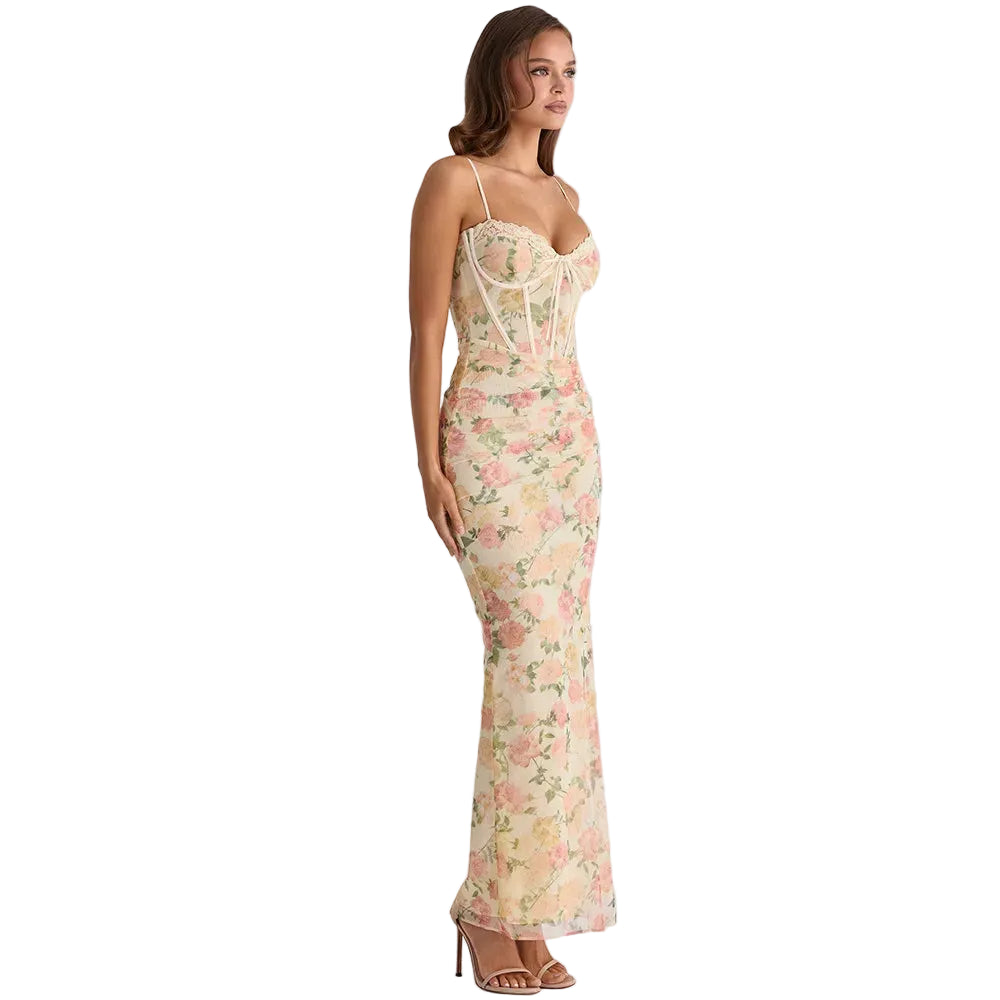 Women's Corset Floral Bodycon Long Dress