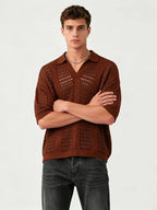 Men's Openwork Knit Polo Shirt