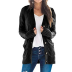 Women's Cable Knit Cardigan – Longline V Neck Button Front Sweater with Pockets