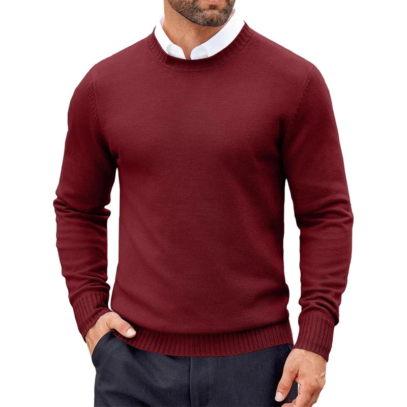 Men's Crew Neck Knitted Jumper with Ribbed Cuffs