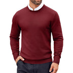 Men's Crew Neck Knitted Jumper with Ribbed Cuffs