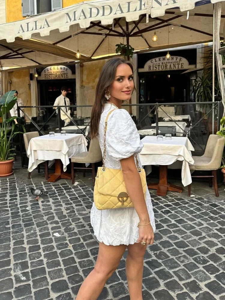 Puff Sleeve V Neck Mini Dress