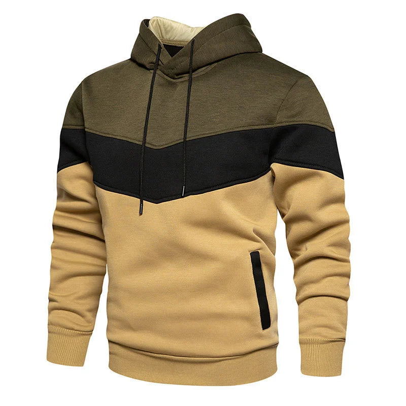 Men's Colour Block Hoodie – Long Sleeve Pullover Sweatshirt with Drawstring Hood