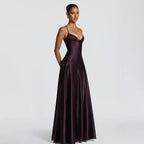 Satin Slip Maxi Dress With Spaghetti Straps