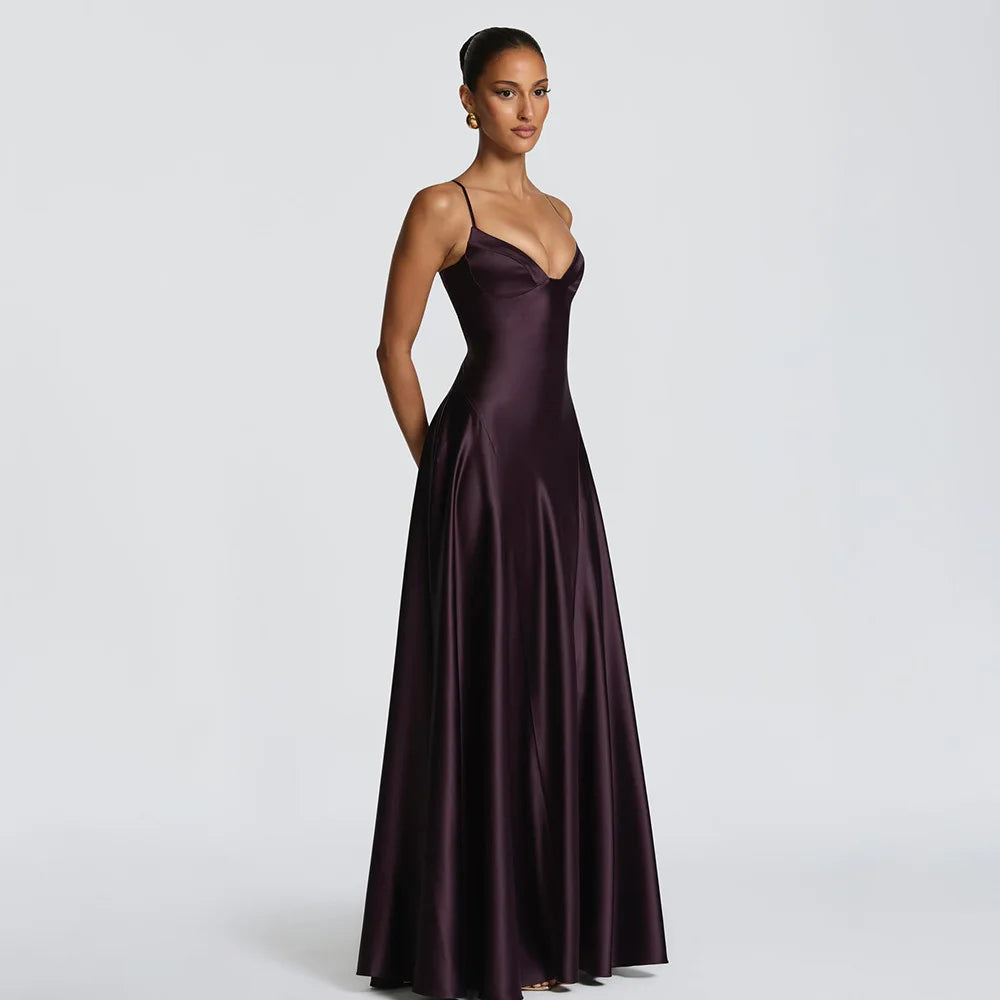 Satin Slip Maxi Dress With Spaghetti Straps