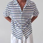 Mens Striped Camp Collar Top Shirt