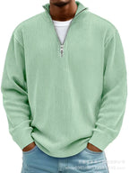 Men's Quarter Zip Ribbed Jumper with Stand Collar