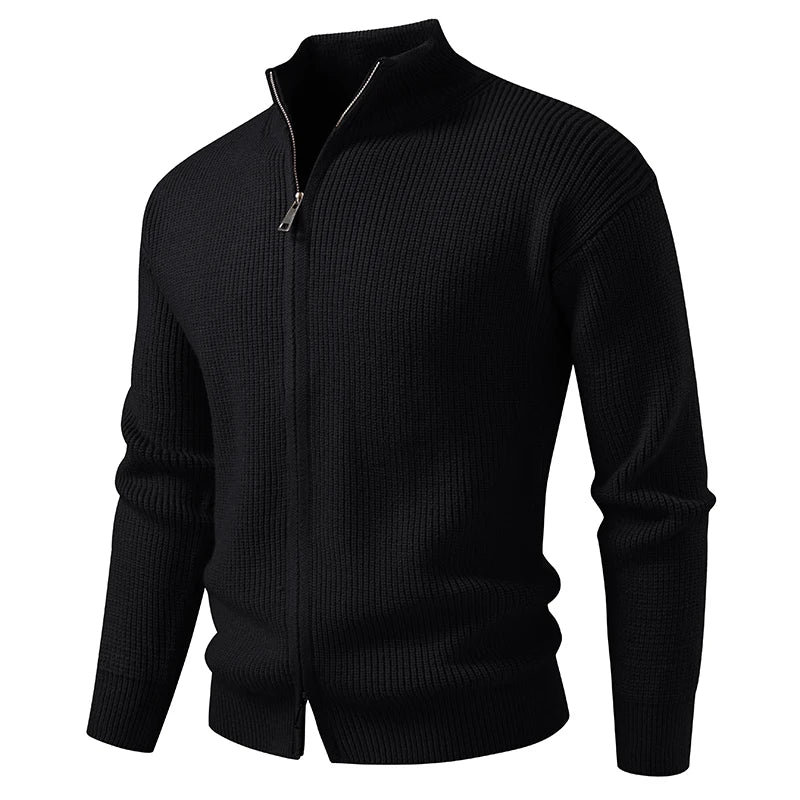 Men's Quarter Zip Knit Jumper with Ribbed Hem