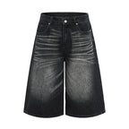 Men's Relaxed Wide Leg Denim Jorts with Button Closure