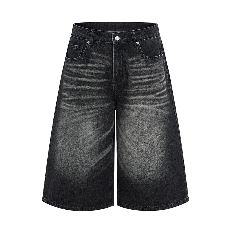 Men's Relaxed Wide Leg Denim Jorts with Button Closure