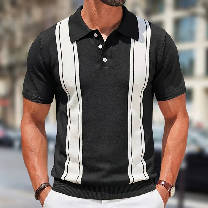 Men's Two Panel Stripe Knit Polo