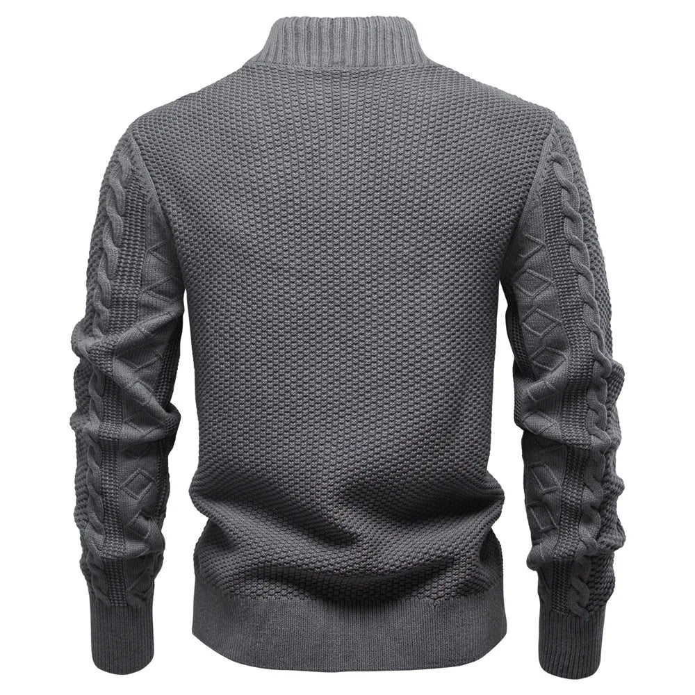 Men's Cable Knit Stand Collar Zip Jumper