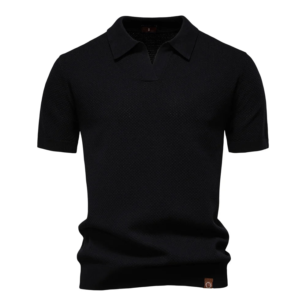 Men's Short Sleeve Collared Polo Shirt with Textured Pattern