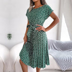 Women's Smocked Waist Printed Midi Swing Dress