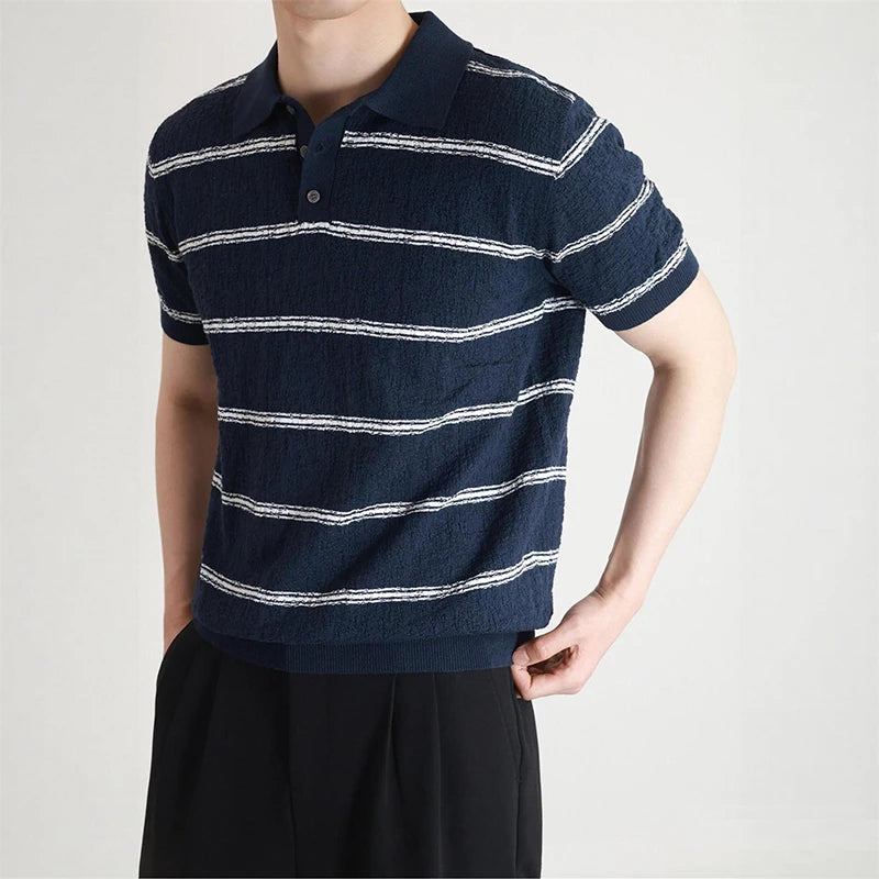 Men's Stripe Pattern Collared Polo Shirt