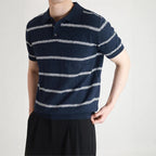 Men's Stripe Pattern Collared Polo Shirt