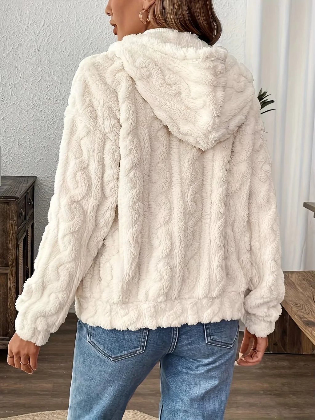 Women's Fleece Hooded Jacket – Full Zip Long Sleeve Warm Winter Coat