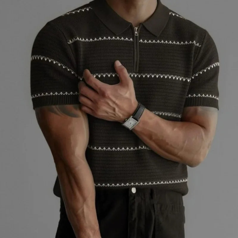 Men’s Knit Polo with Stripe Pattern