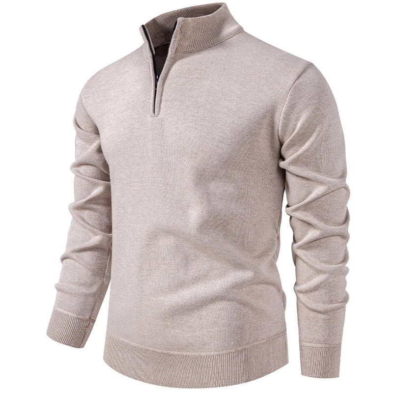 Men's Knitted Quarter Zip Jumper – High Neck Long Sleeve Pullover