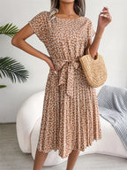 Women's Smocked Waist Printed Midi Swing Dress