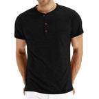 Button Placket Crew Neck Tee Shirt