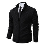 Men's Knitted Zip Cardigan – Long Sleeve Stand Collar Sweater with Geometric Pattern