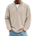 Men's Quarter Zip Ribbed Jumper with Stand Collar