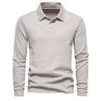 Men's Classic Collared Long Sleeve Polo Shirt with Straight Hem