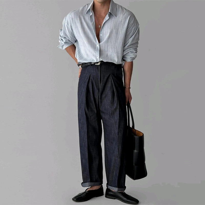 Mens Striped Button Down Long Sleeve Shirt