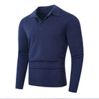Men's Knitted Polo Jumper with Long Sleeves Ribbed Hem