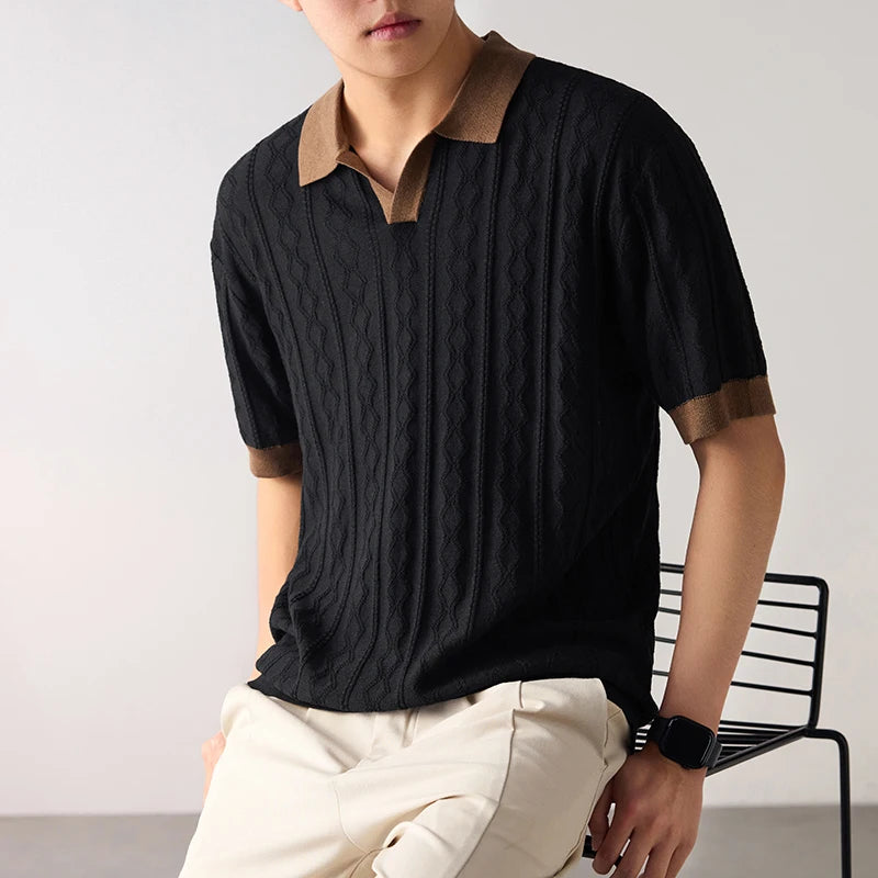 Cable Pattern Short Sleeve Polo Top