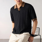 Cable Pattern Short Sleeve Polo Top