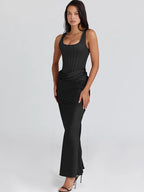 Scoop Neck Fitted Maxi Dress With Straps