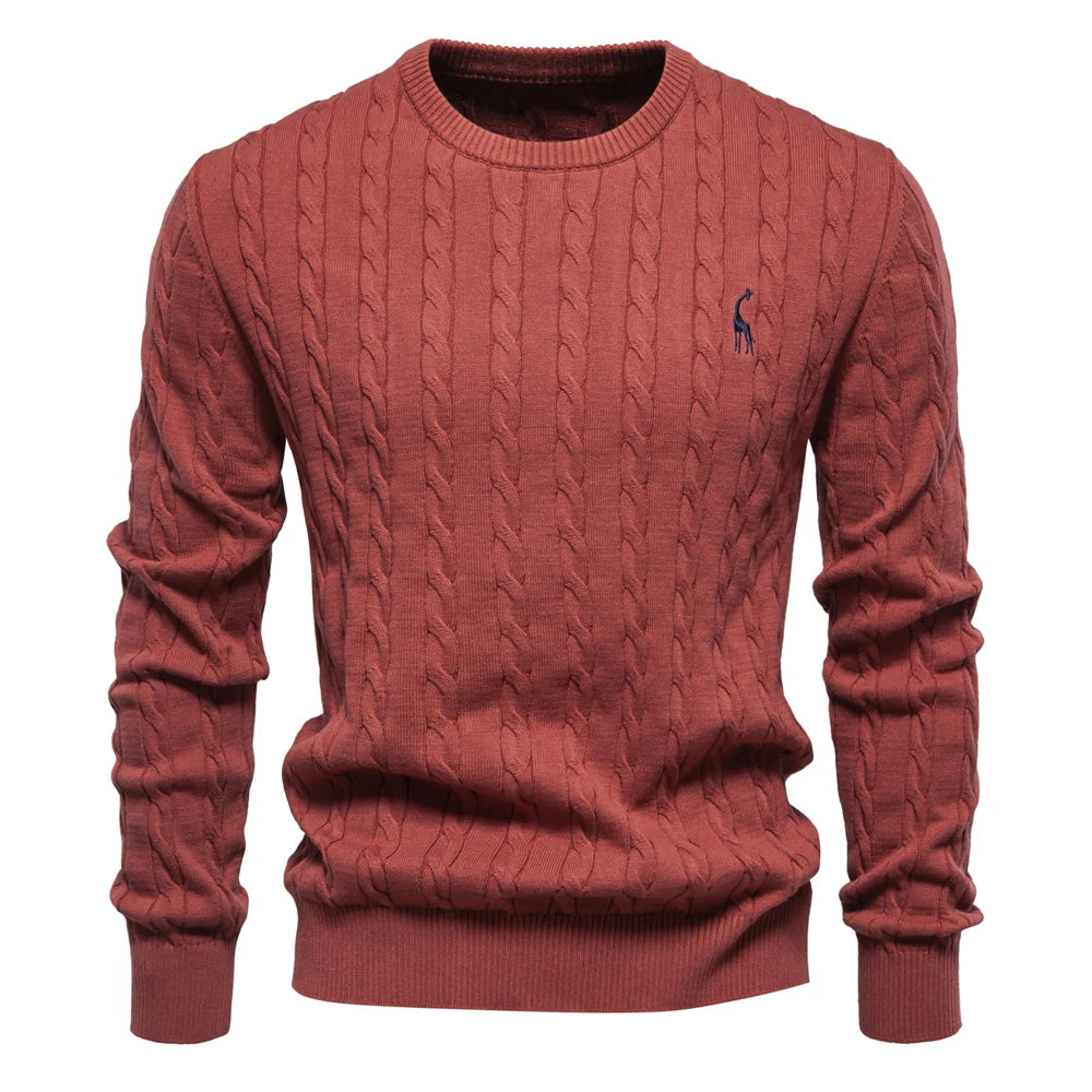 Men's Cable Pattern Sweater Ribbed Hem Crewneck Pullover