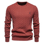 Men's Cable Pattern Sweater Ribbed Hem Crewneck Pullover