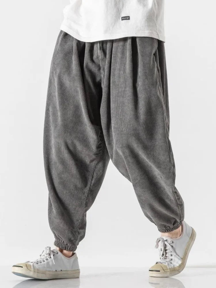 Men's Harem corduroy Jogger Pants With Elastic Waist