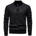Men's Diamond Knit Sweater Quarter Zip Stand Collar