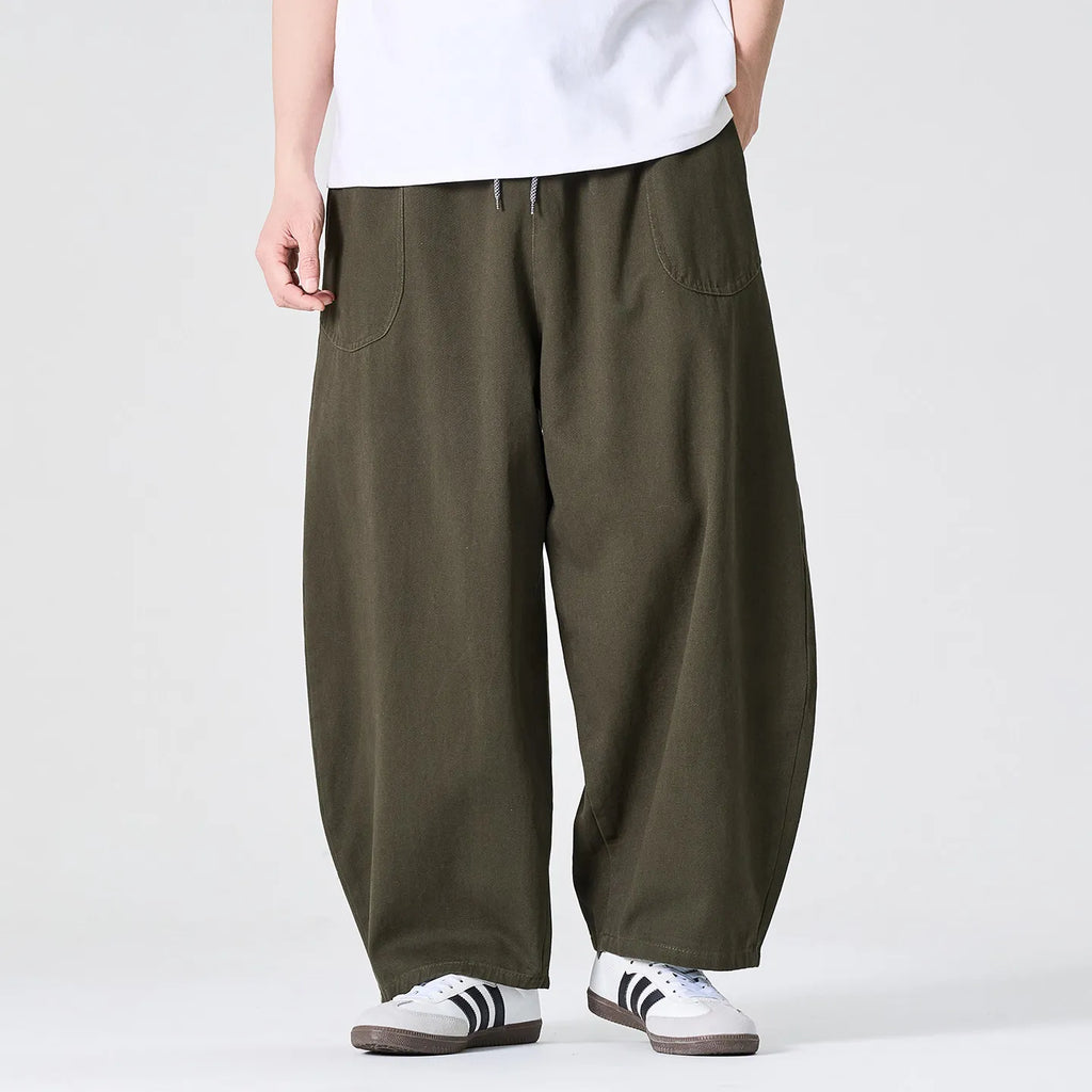 Men's Loose Fit Drawstring Wide Leg Straight Hem Pants