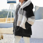 Women's Teddy Fleece Hooded Jacket – Zip Front Long Sleeve Winter Coat with Pockets