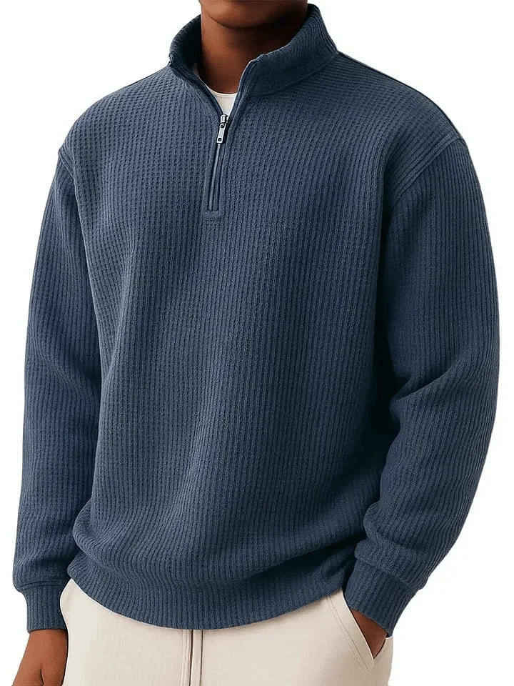 Men's Quarter Zip Ribbed Jumper with Collar