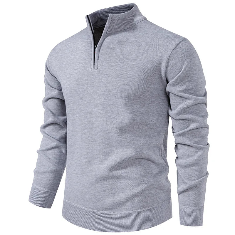 Men's Neck Zip Jumper with Stand Collar Ribbed Cuffs