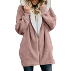 Women's Fleece Hooded Jacket – Longline Full Zip Warm Winter Coat