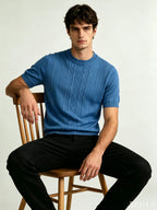 Men's Short Sleeve Cable Detail Top