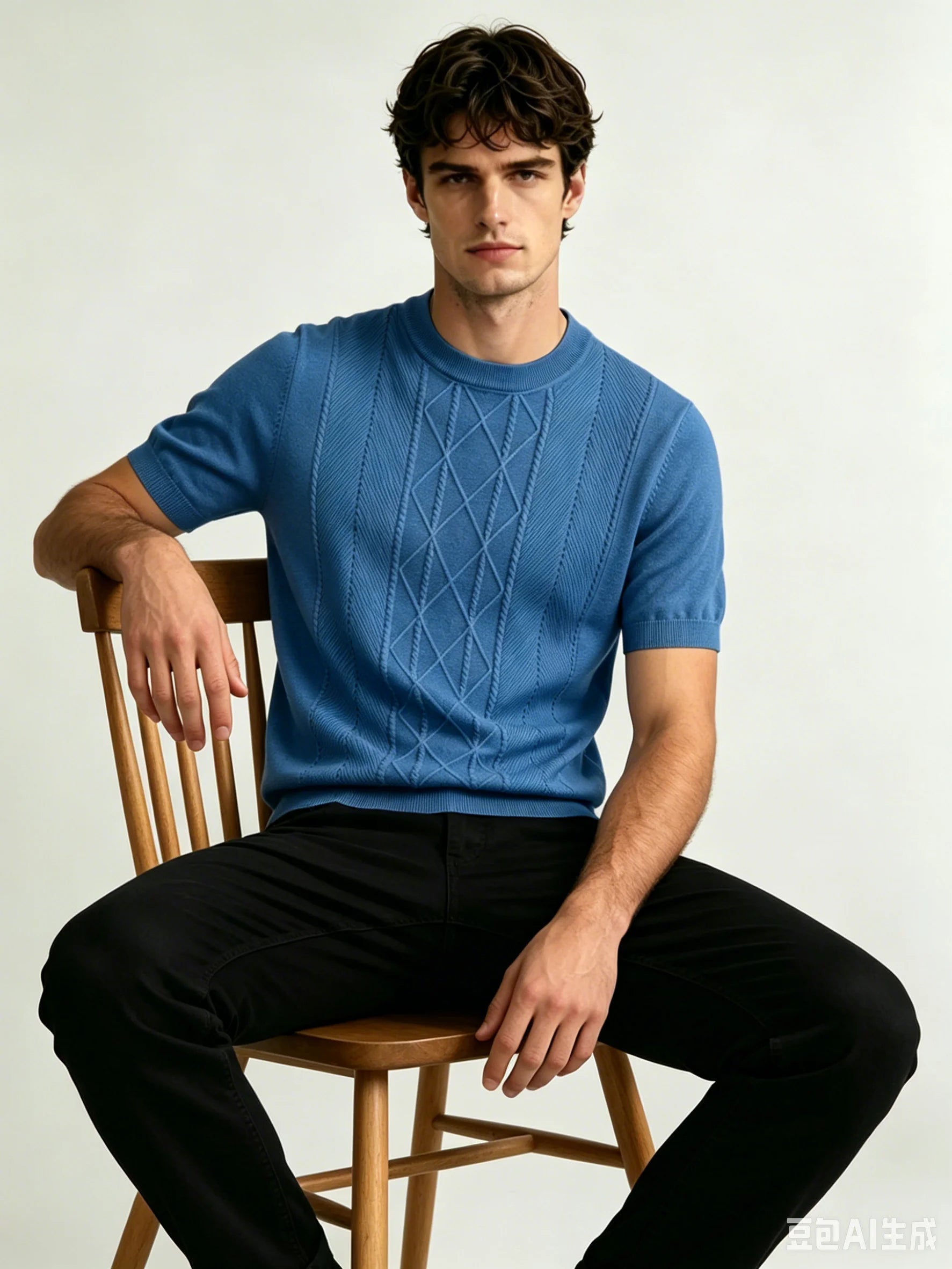 Men's Short Sleeve Cable Detail Top