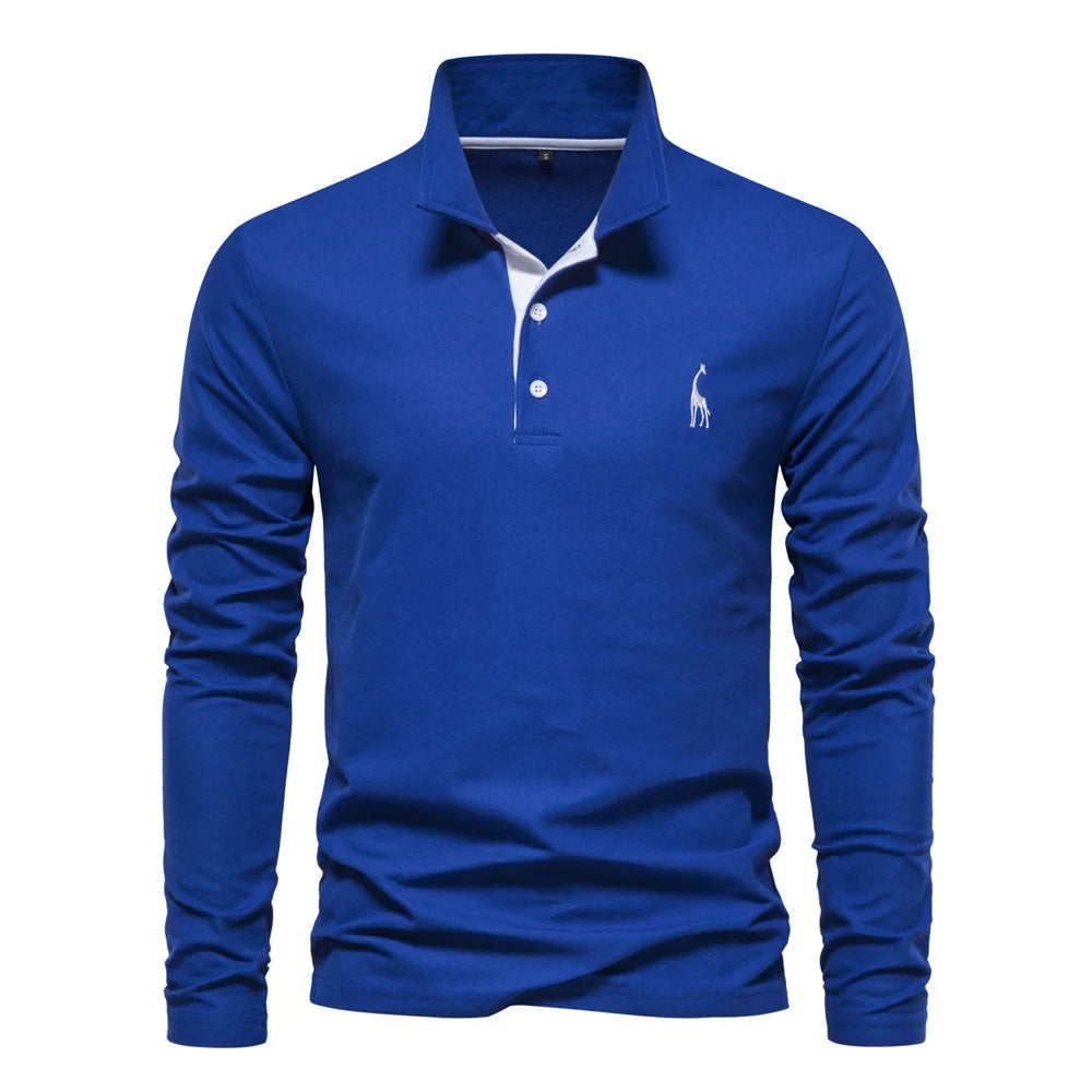 Men's Classic Collared Long Sleeve Polo Shirt with Embroidered Detail