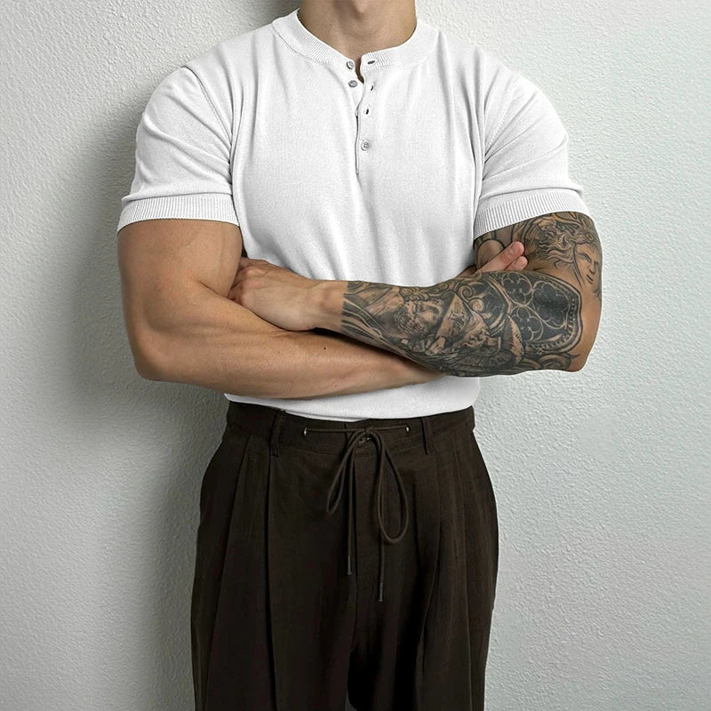Men's Round Neck Henley Shirt
