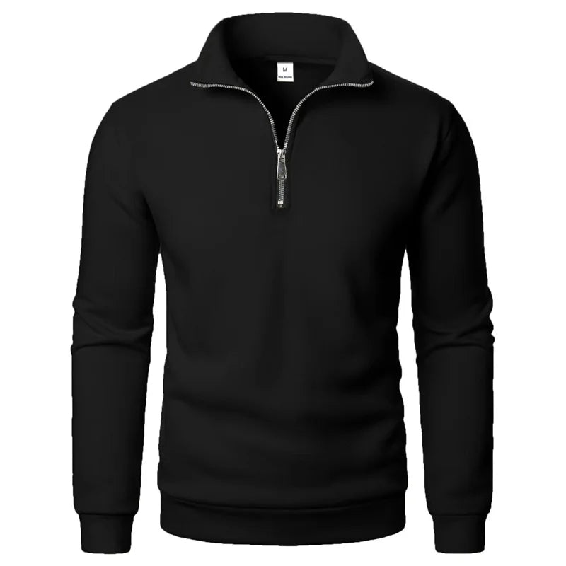 Men's Zip Neck Jumper with Ribbed Cuffs